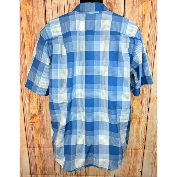 Orvis Mens Short Sleeve Blue Plaid Shirt Large Two-Pocket - Picture 2 of 8